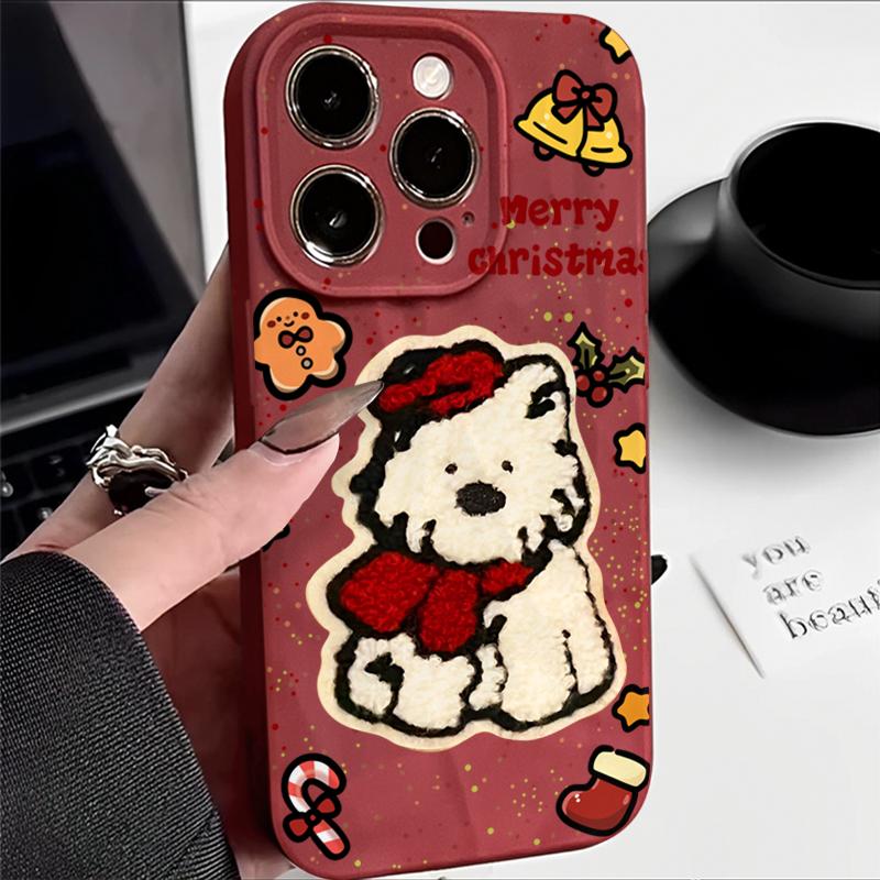 圣诞红帽围巾狗适用于苹果17promax/16pro/15plus/14褶皱手机壳iPhone13小众12promax套11个性ip17pro新款16