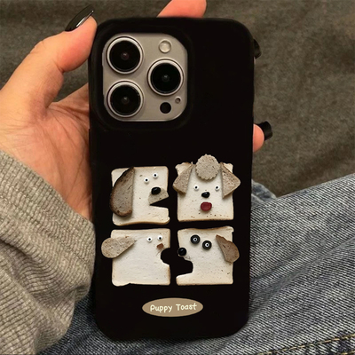 复古吐司小狗适用于苹果17/16promax手机壳iPhone15pro/14/13果冻黑pura70华为mate60pro小米15vivo软oppo套
