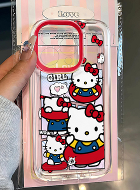 红色泳圈凯蒂适用苹果17promax/16/15手机壳ip14华为mate70新款pura70荣耀200小米15透明vivo防摔oppo保护套