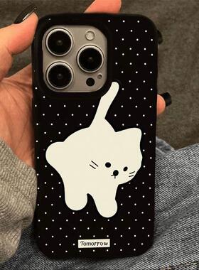 ins波点白猫适用于苹果16promax/15promax/16pro/15pro/14pro果冻防摔手机壳华为P70/mate60vivo小米15oppo套