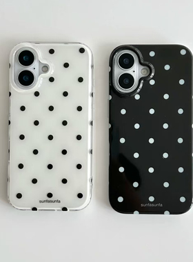 趣味满屏波点适用iPhone16promax白色大孔IMD苹果15/14/13防摔手机壳华为mate70vivo小米14红米k70oppo保护套