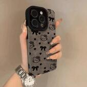 15promax苹果14翻毛皮手机壳P70华为Mate60pro新款 线条蝴蝶结kitty适用于iPhone17 vivo小米15oppo红米K70