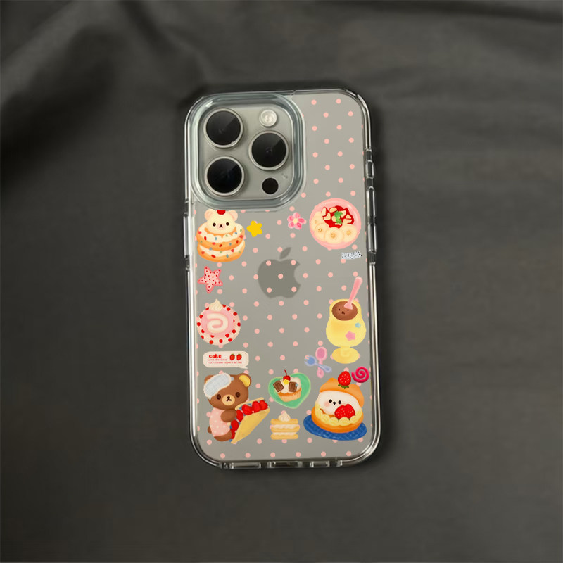 波点轻松熊甜点适用苹果/华为/小米/vivo/oppo手机壳iPhone17AIR/16Plus/15Promax/14Pro高透透明Mate70防摔