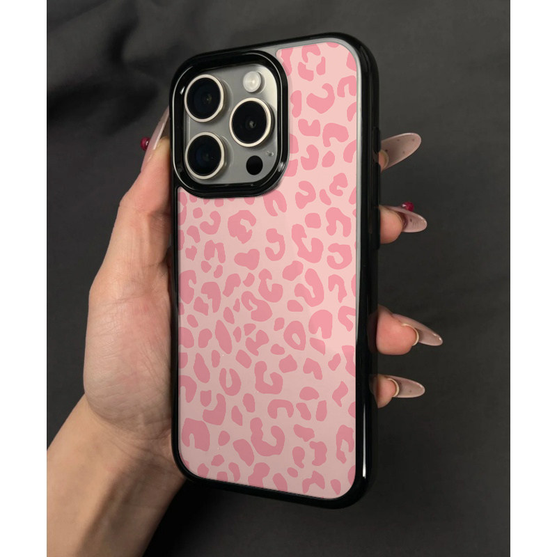 粉色豹纹适用于苹果15/16promax亚克力手机壳iPhone11新款13pro/12黑色14promax创意16PRO保护套15Plus个性潮