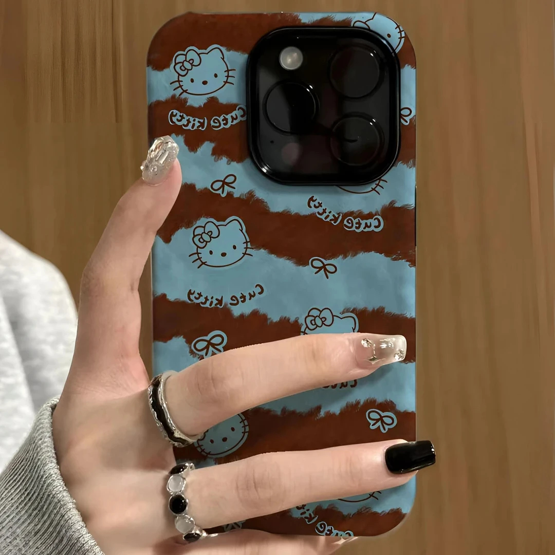复古棕纹凯蒂适用于苹果17/16promax手机壳iPhone15pro/14/13果冻黑pura70华为mate60pro小米15vivo软oppo套