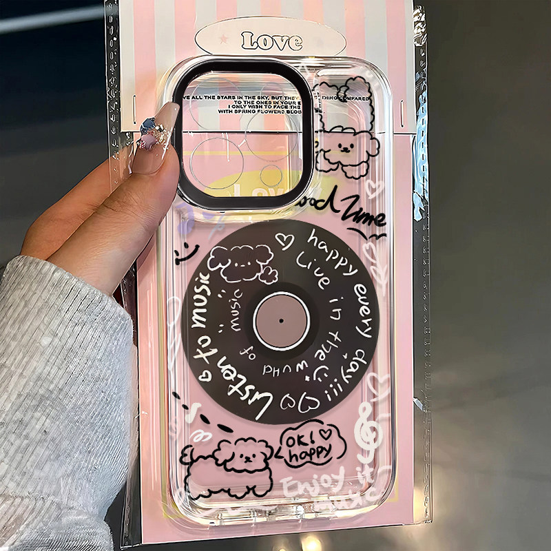 黑胶片小狗适用于苹果17promax/16/15手机壳华为mate70新款pura70荣耀200小米15Pro红米K80透明vivo防摔oppo