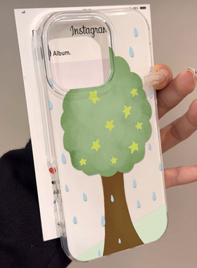 雨天星星小树适用iPhone16promax白色大孔IMD苹果15/14/13防摔手机壳华为mate70vivo小米14红米k70oppo硬背软