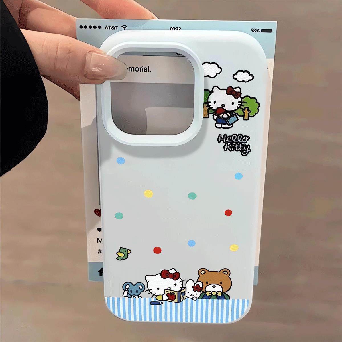 波点看书凯蒂适用于苹果15/16promax糯米手机壳iPhone11新款13pro/12磨砂14promax肤感16PRO保护套15Plus女款