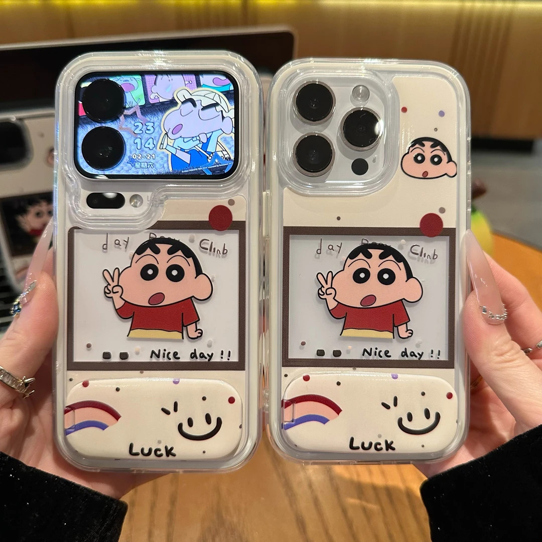 彩虹笑脸小新支架适用于iPhone17promax/16手机壳苹果15pro撞色大孔12promax华为Pura80小米17oppo软vivo防摔