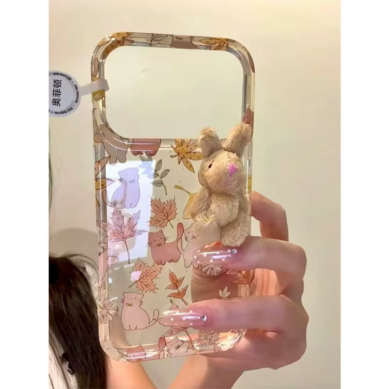 枫叶猫咪毛绒小兔适用于17苹果/华为/小米/vivo/oppo手机壳iPhone17AIR/16Plus/15Promax/14Pro高透透明P70软