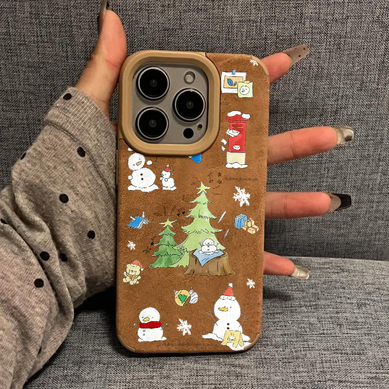 森林小雪人适用于iPhone17苹果/华为/vivo/小米/oppo大孔贴皮手机壳ip16promax/15/14套Mate70/Pura70小米17