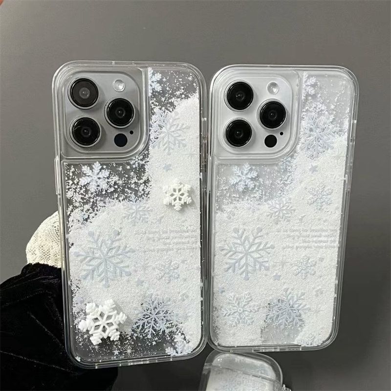 流沙壳冬日雪花适用于苹果17promax/16手机壳iPhone15pro/14/13/12华为Pura80vivo小米15红米K80oppo保护套