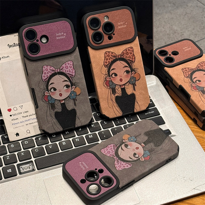 蝴蝶结耳环女孩适用于苹果1716promax保护套iPhone16贴皮大视窗手机壳13pro卡通14pro创意16PRO新款15PLUS套