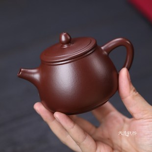 宜兴纯全手工紫砂壶紫朱泥大红袍球孔高石瓢壶Q家用汉瓦泡茶壶单