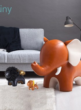 Zuny动物书档门档节日礼品大象河马家居落地装饰乔迁新居皮质摆件