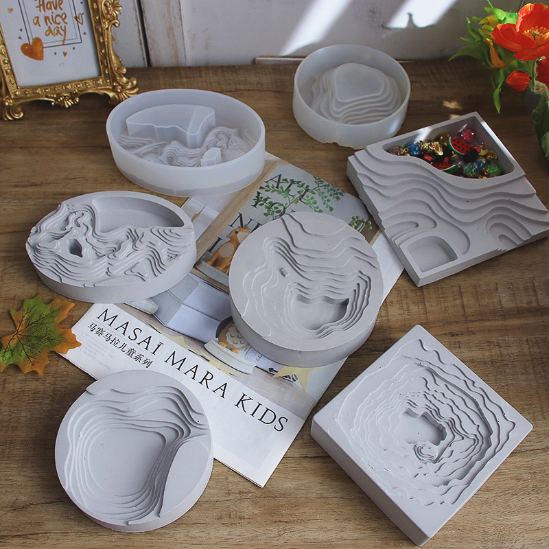 手工烟灰缸收纳盒梯田石膏盒子滴胶硅胶模具水泥清水混凝土摆件