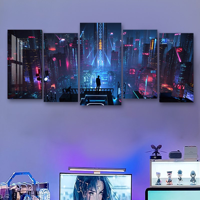 赛博朋克2077网吧网咖酒吧背景墙壁画卧室装饰画电竞房间酒店挂画图片