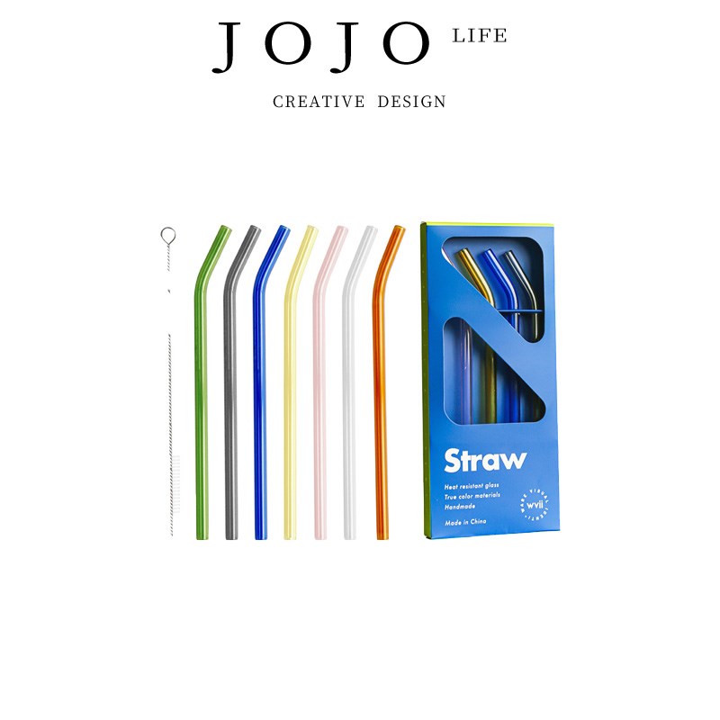 JOJOS L. PD.杂货先生. 透明玻璃吸管彩色耐热环保套装组  果方