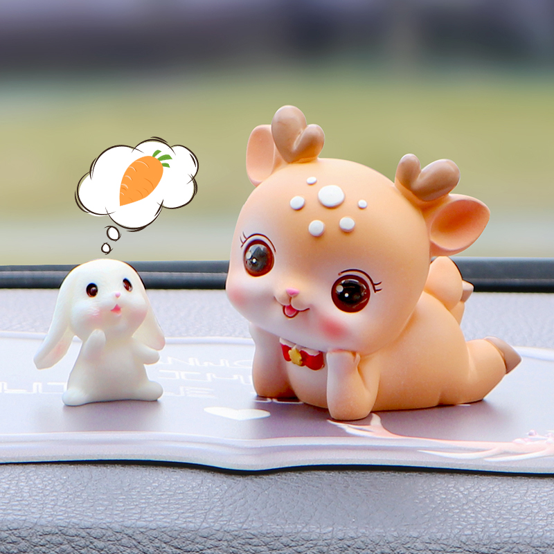 2022款汽车摆件车内装饰用品大全可爱小鹿车载女士高端中控台%