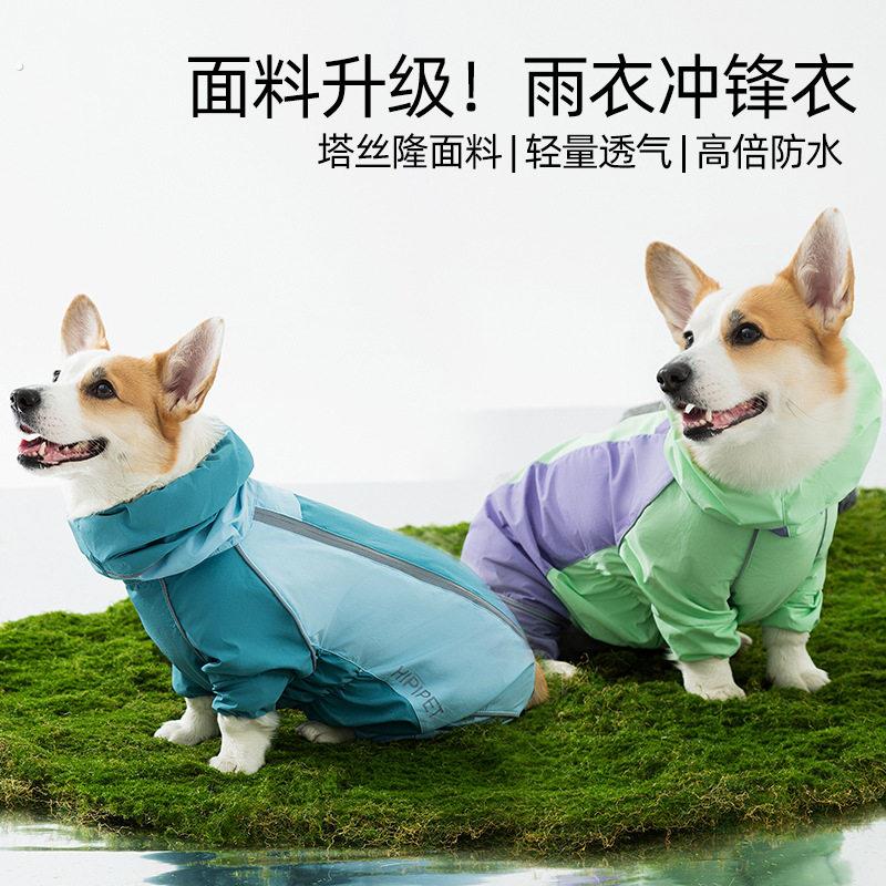 春夏季四脚柯基雨衣撞色简约中小型犬防水冲锋衣宠物狗狗衣服