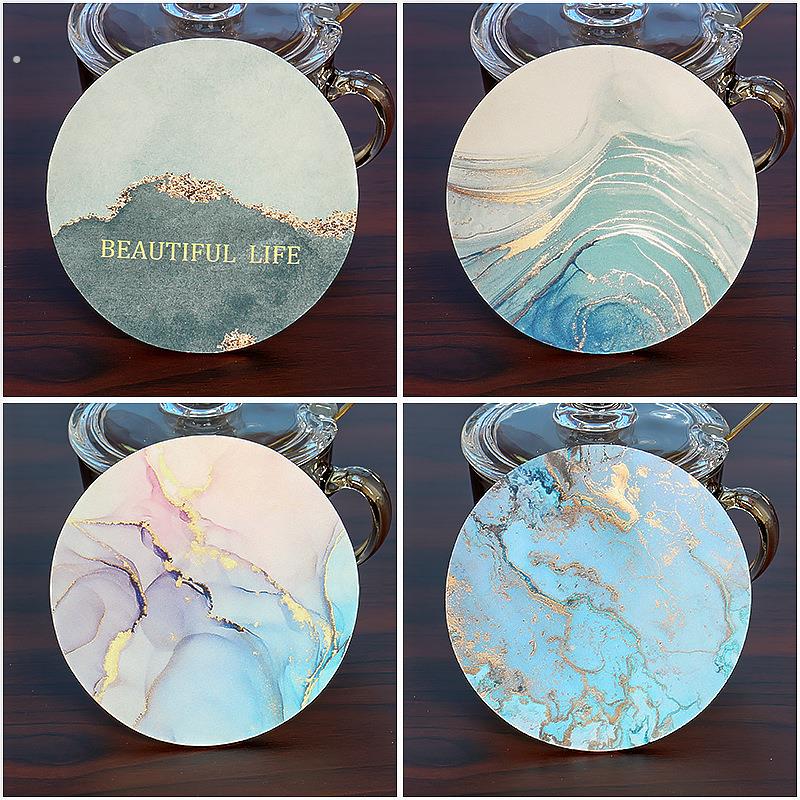 大理石花纹杯垫隔热垫防滑碗垫防烫桌垫茶杯垫咖啡垫圆形天然橡胶