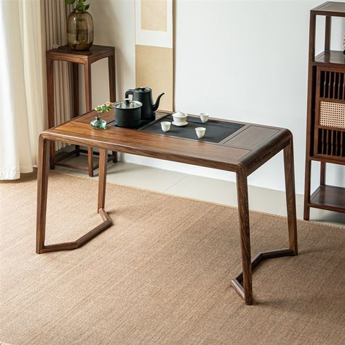 北美黑胡桃木实木茶桌家用茶台小户E型阳台泡茶桌茶台烧水壶一体