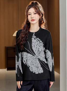 大码女装2025秋装胖妹妹洋气时尚打底衫胖mm宽松显瘦长袖加绒T恤