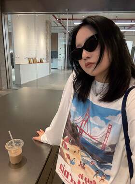 铅笔小鑫大码女装 美式街头 松弛感 风景印花长袖T恤
