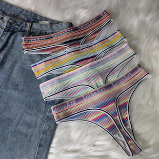 女内运动健身无痕T字裤 舒适透气低腰丁字裤 性感条纹女士内裤 美式