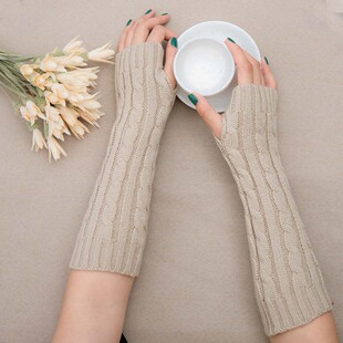 露指手臂套女长款韩版半指手套 秋冬保暖毛线8字麻花手套男款
