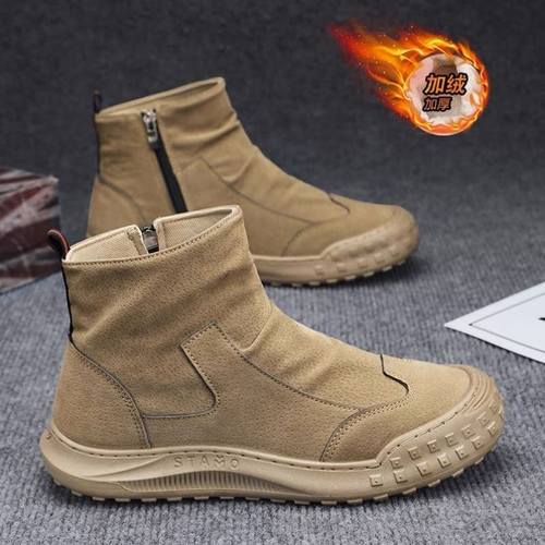 2024冬季加绒高帮马丁靴男士潮流百搭加厚保暖棉鞋防滑劳保鞋男鞋