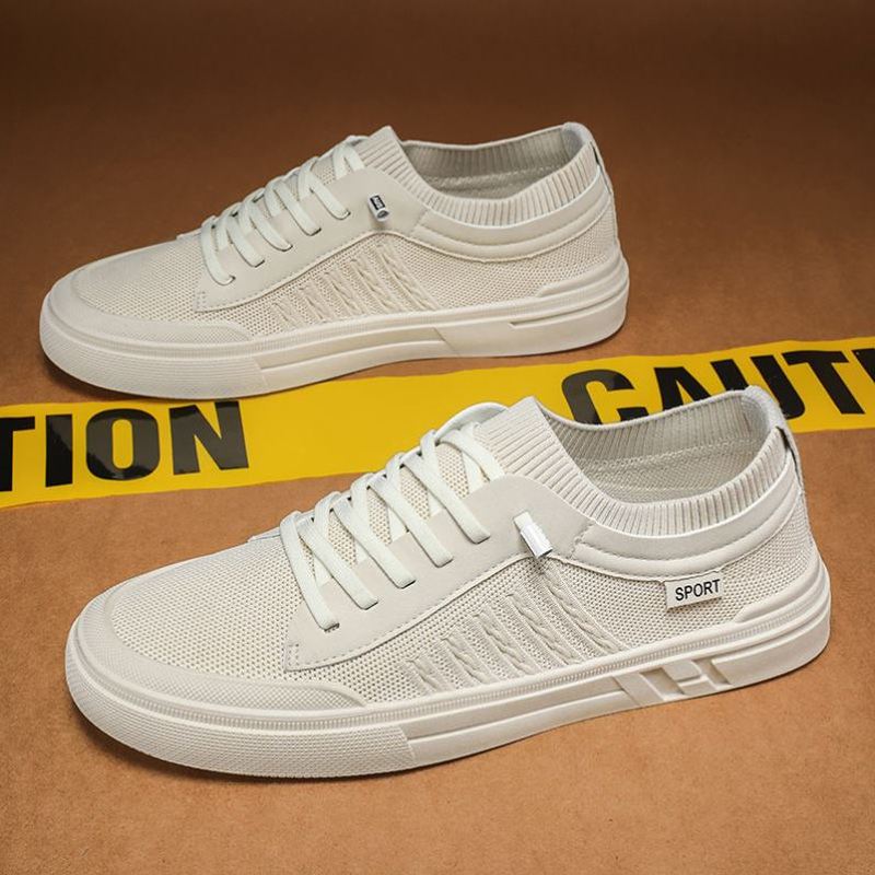 男鞋夏季透气一脚蹬飞织网鞋男士夏天懒人上班袜子鞋网面运动板鞋