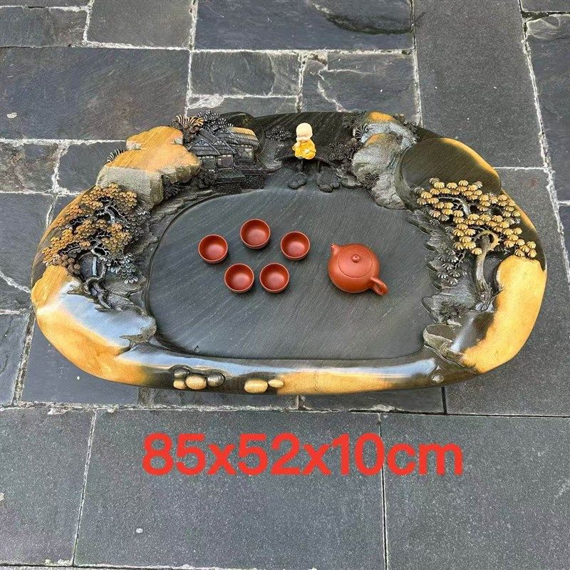 肇庆厂家端砚茶盘金包玉绿端精雕山水茶桌高档茶海茶台精品