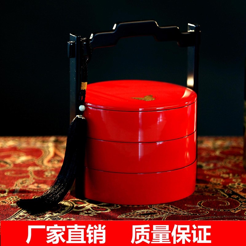 酒店中式食盒婚庆糖果盘多层木质漆器提篮K中国风点心盒干果收纳