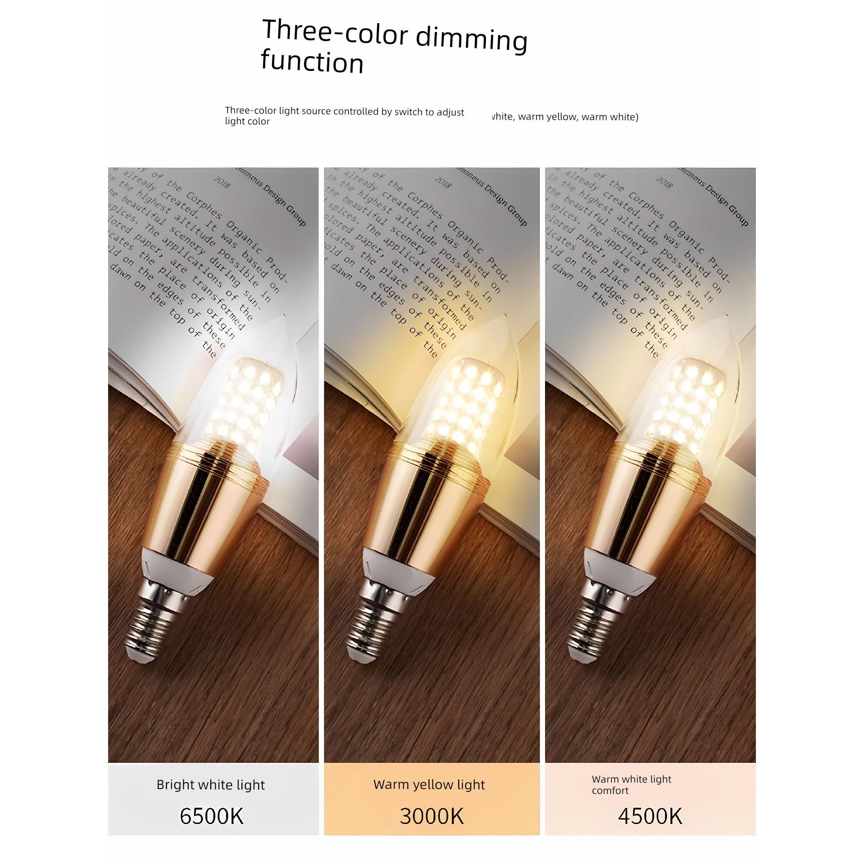 德国LED灯泡蜡烛e14小螺口尖泡5W7W9W拉尾水晶三色吊灯光源节能灯