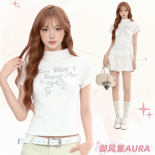 AURA白色甜辣妹显瘦短袖T恤
