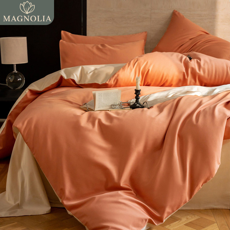 MAGNOLIA100支长绒棉双拼四件套纯全棉素色床单2M2被子罩1米8床笠