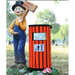 户外方形风格 灭烟单桶外用无盖不镀锌钢板喷塑加防腐木垃圾桶方形