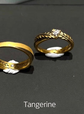 S925纯银黑金色小麦穗雕花戒指女