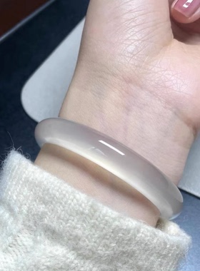 官方天然玉白月光玛瑙手镯高冰种玉髓高冰透马料 荔枝冻女生礼物