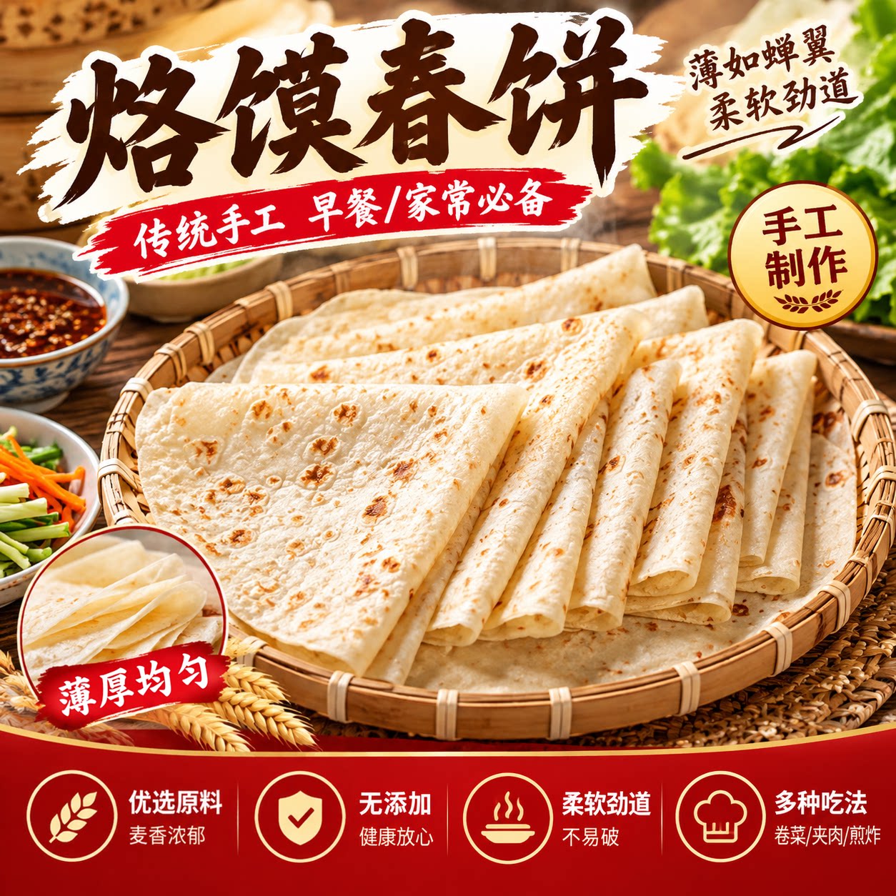 纯手工烫面筋道烙馍春饼即食