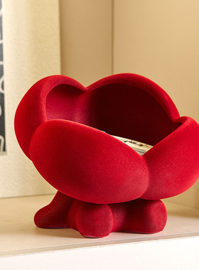 入户玄关钥匙收纳摆件红色高级感进门口软装饰置物礼物托盘收纳盒