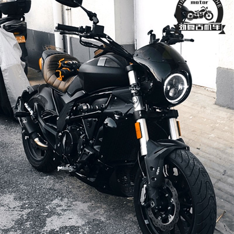 贝纳利502C改8寸圆大灯导流罩 复古改装7寸圆灯头罩整流罩猪头罩