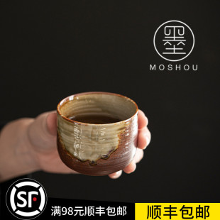 手工粗陶茶杯陶瓷家用单杯复古功夫茶具品茗杯 仿古柴烧主人杯日式