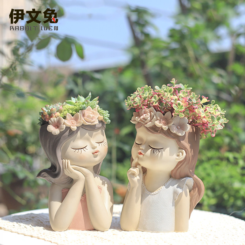 创意人物头像仙女花盆多肉盆栽摆件花园阳台微景观造景装饰盆器