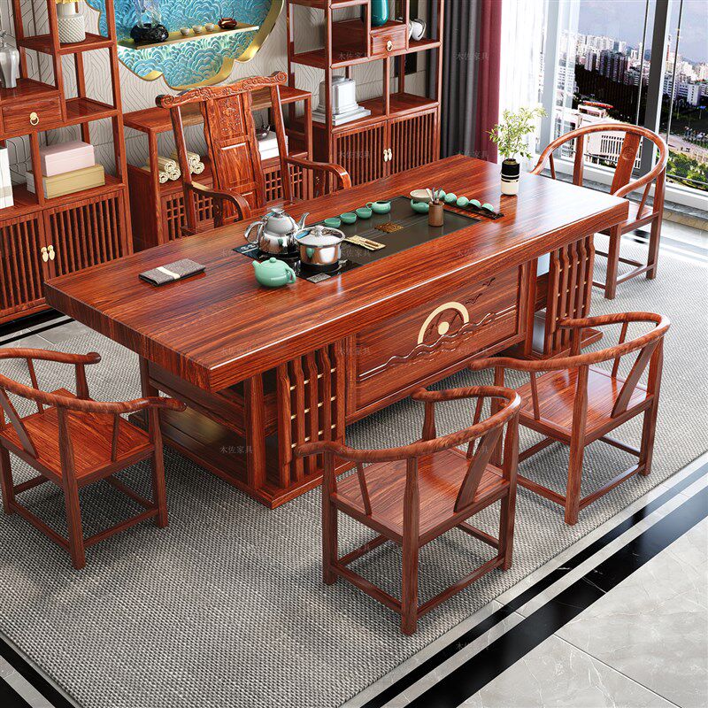 实木大板茶桌椅组合办公室原木茶台茶具整套家用茶几泡茶套装一体