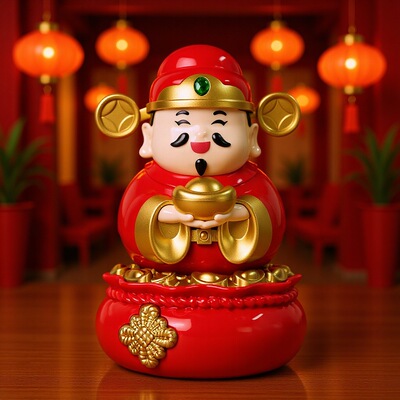 大号新年喜庆财神爷招财太阳能点头家居办公开业前台装饰招财礼品