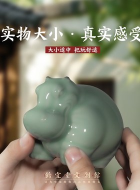 钧瓷河马小装饰办公室红色陶瓷生肖风水创意乔迁饰品生日礼物送礼