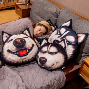 狗头汽车哈士奇枕头抱枕被子两用靠枕毯男滑稽暖手捂二哈网红搞怪