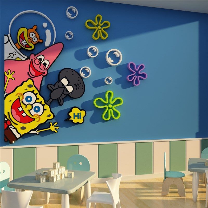 幼儿园环创主题墙半成品海绵宝宝墙面装饰托管班培训机构背景布置,家居饰品,文化墙贴,淘宝优惠券,粉丝福利购,淘宝优惠卷